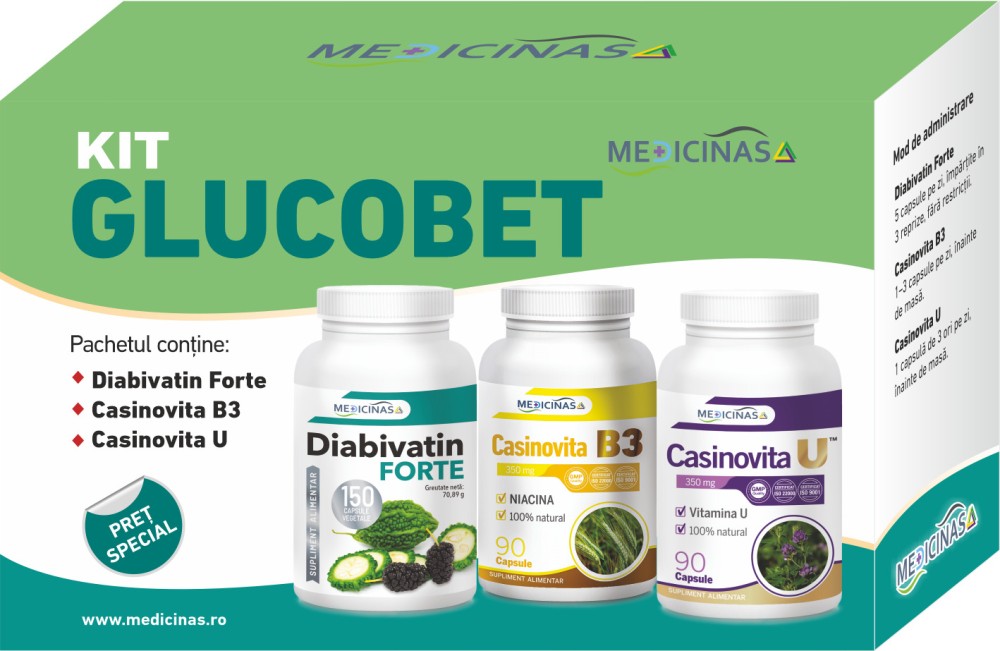 KIT GLUCOBET - pentru a ține glicemia sub control, GRATUIT la prima comandă cartea ”Ce mănânci când ai diabet”.