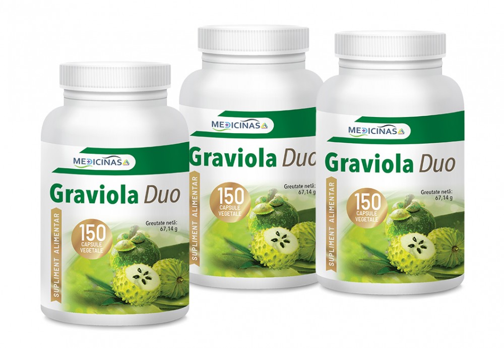  Graviola Duo - 2+1 Gratuit - Pachet 3 luni + GRATUIT la prima comanda cartea ”Ce mănânci ca să combați cancerul”