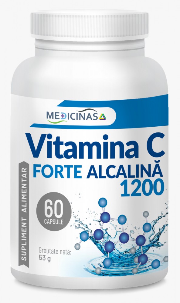 Vitamina C Forte Alcalină 1200mg - Cea mai puternică vitamină C de la Medicinas, 60cps.
